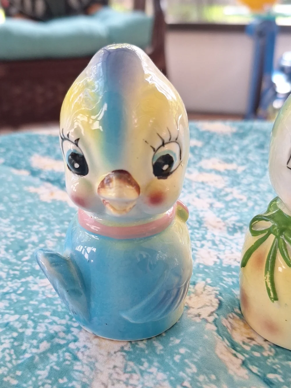 Vintage Pastel Blue Ceramic Bird Salt & Pepper Shakers